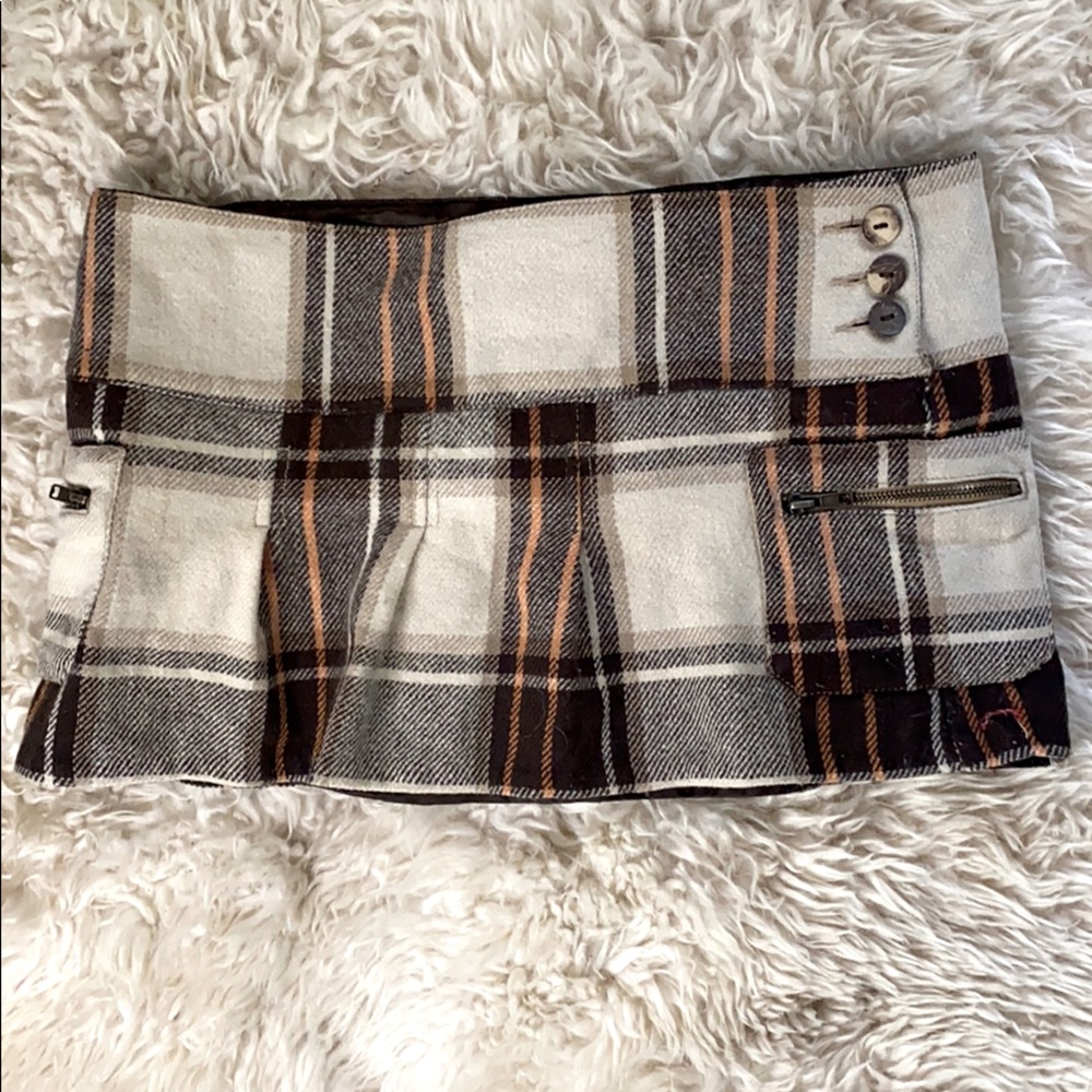 Brown & Orange Plaid Pleated Hollister Mini Skirt